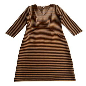 Boden Bronte Ottoman Cotton Blend Navy Ochre Striped Tailored Pocket Dress 8R